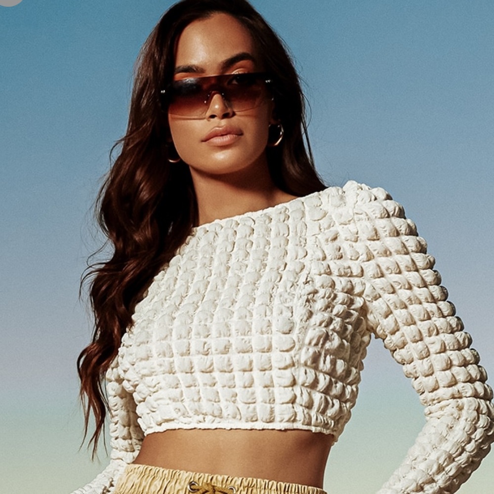 PLT TEXTURED CROP TOP BLOUSE❤️